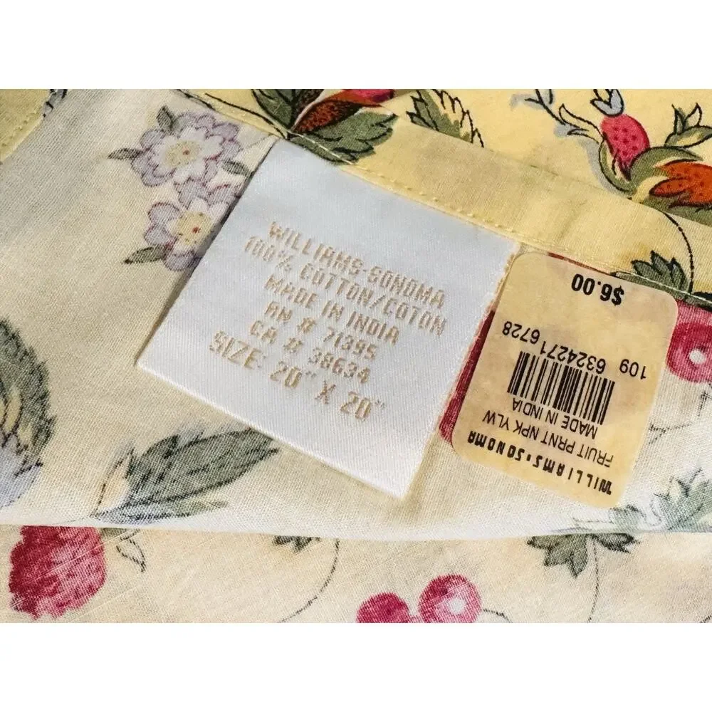 Williams Sonoma Fruit Print Yellow Dinner Napkins Set of 4 New 20 X 20